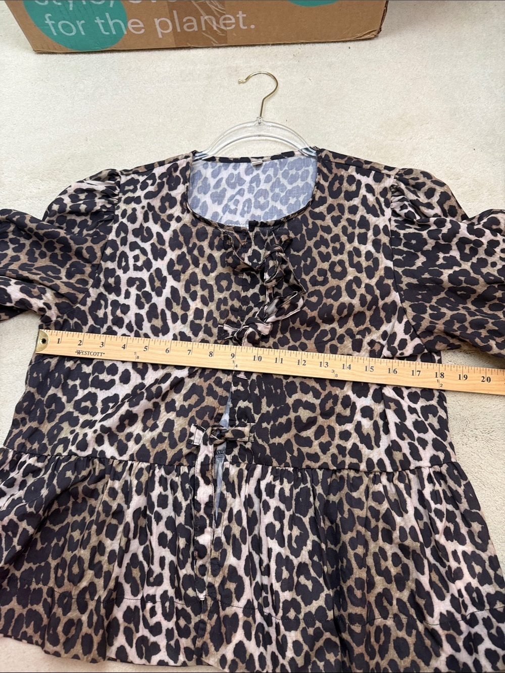 Mangmao Leopard Tie Front Top Blouse Peplum Babydoll Puff Sleeves Y2k Size M - Picture 6 of 8